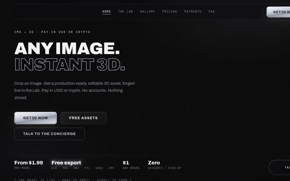 GET3D creation platform landing page